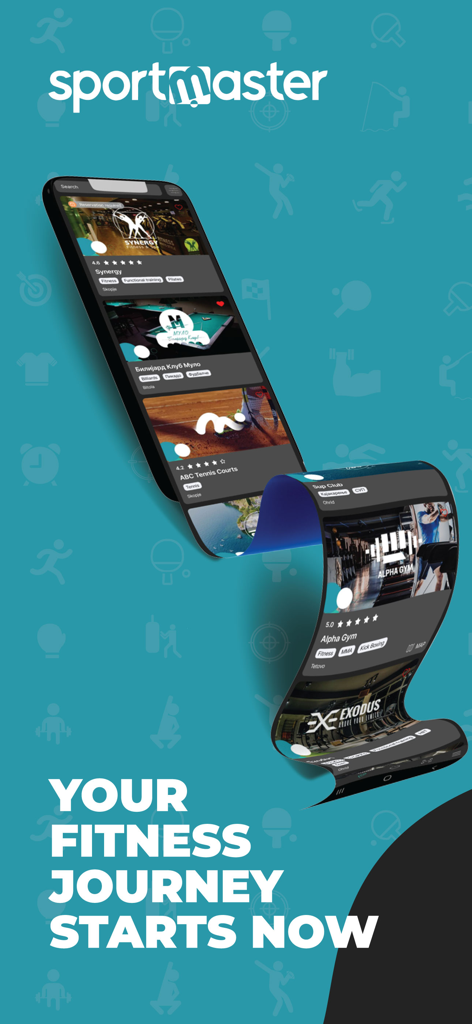 Sportmaster - Mobile screen showing the Sportmaster app interface with various fitness facility listings