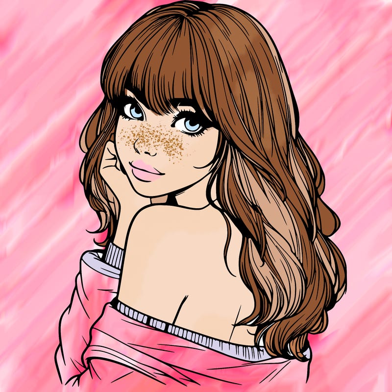 realistic girl with bangs looking over her shoulder