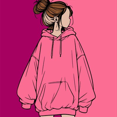 realistic girl with a oversized sweatshirt on and a bun