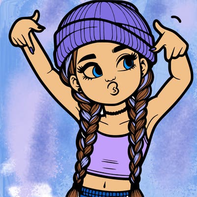 realistic teenage girl with braids and a beanie and crop top doing 🫶🏼