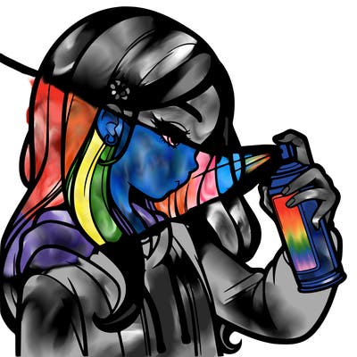 a realistic girl spray painting