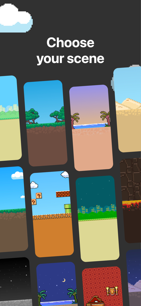 Pixel Pets - Cute, Widget, App - A variety of pixel art background options for phone customization in the Pixel Pets app