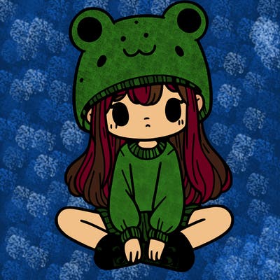 a girl wearing a frog hat and some frog socks