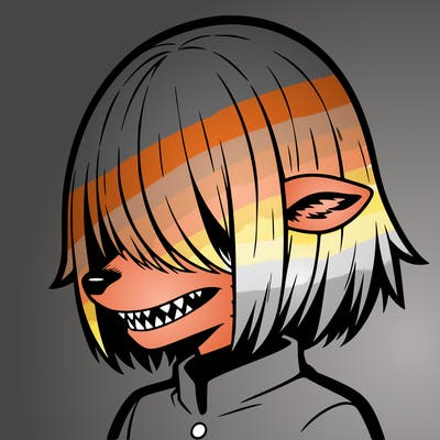 sharp teeth deer man with bob haircut