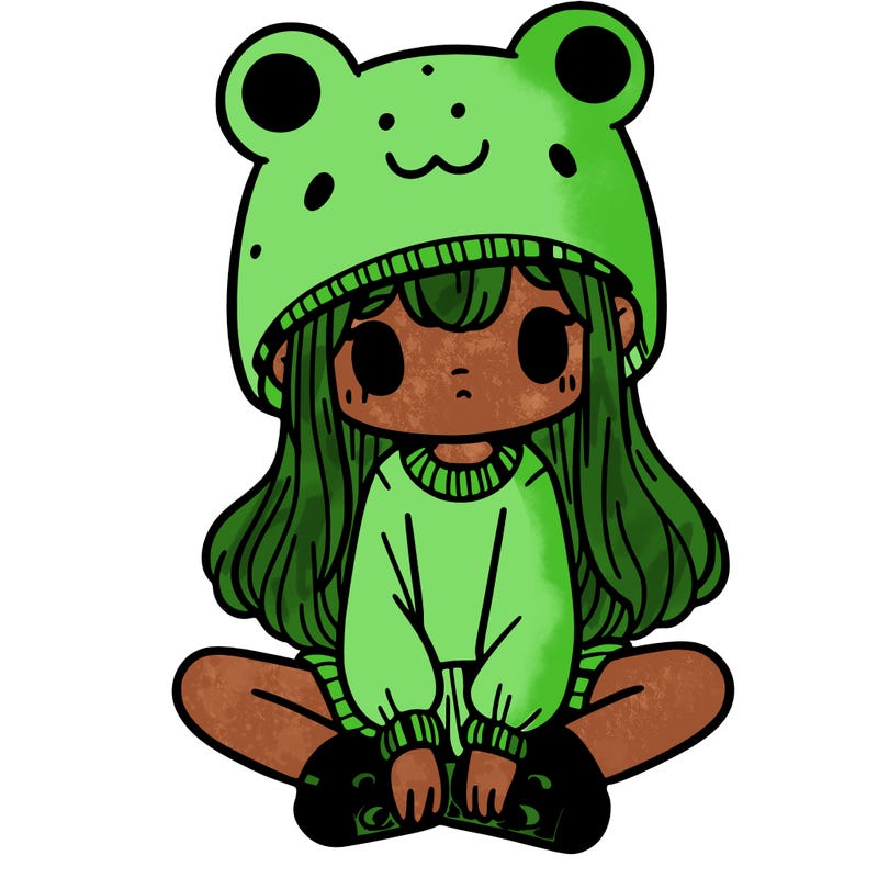 a girl wearing a frog hat and some frog socks