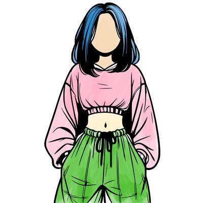 realistic girl faceless with baggy pants and a crop top