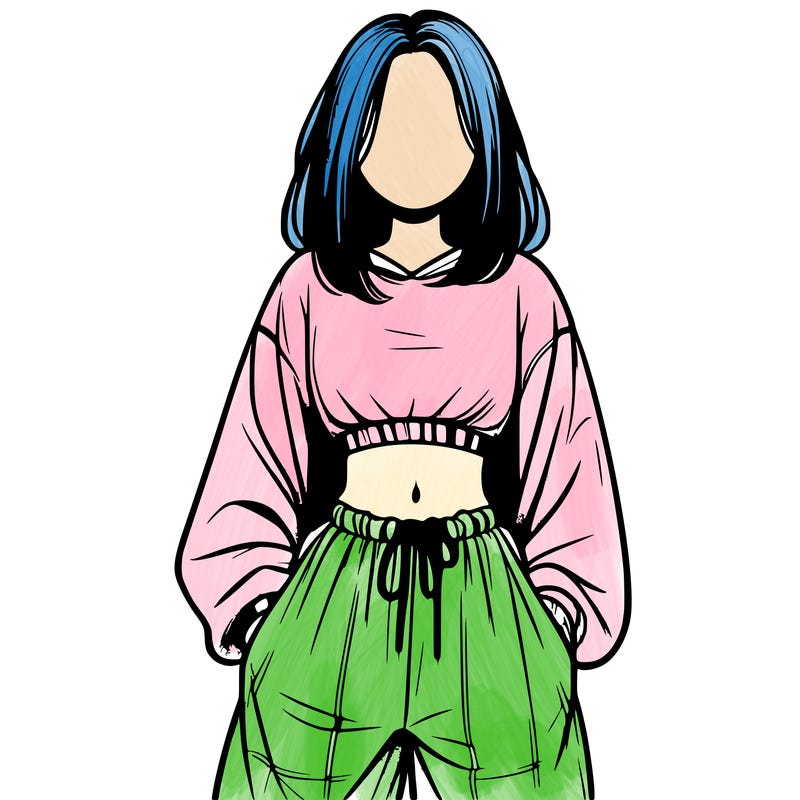 realistic girl faceless with baggy pants and a crop top