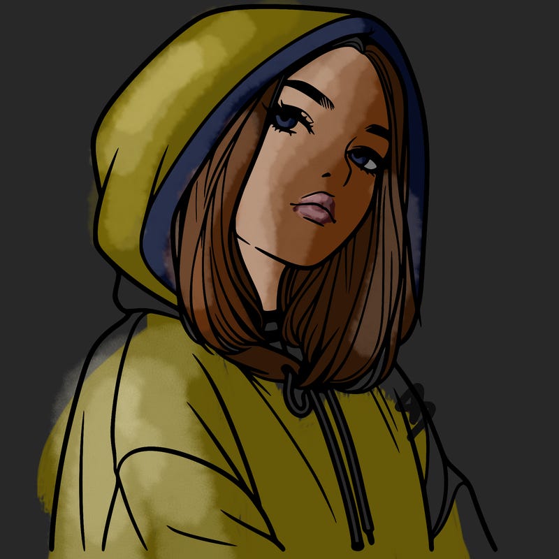 a realistic girl in a hoodie