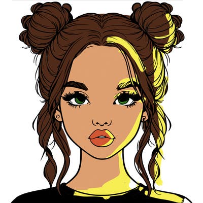 realistic girl with two buns in hair and lips