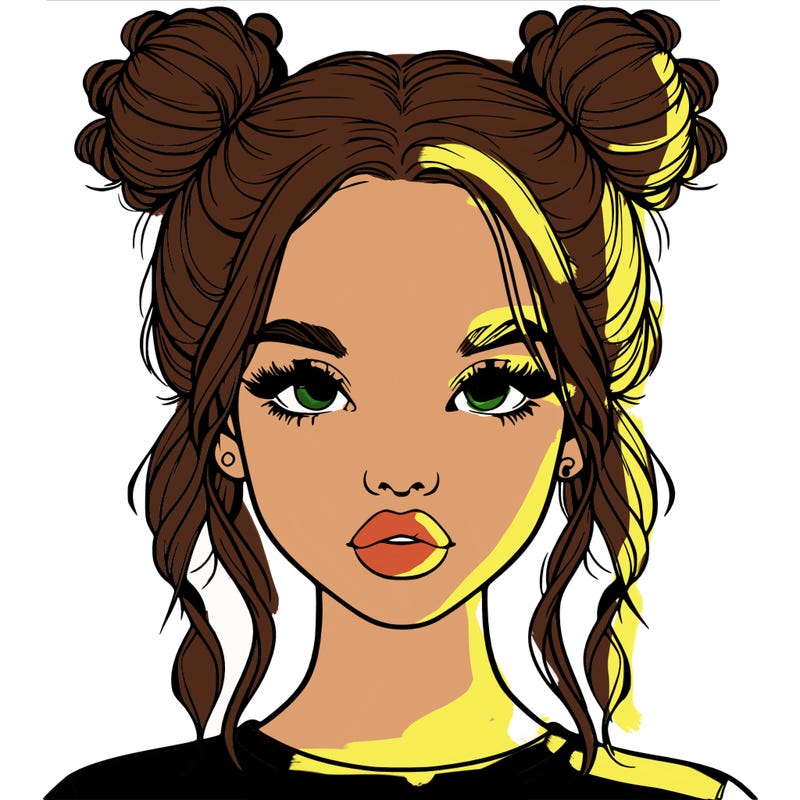 realistic girl with two buns in hair and lips