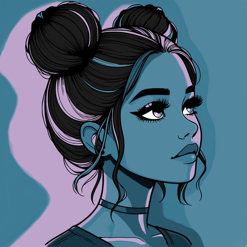 realistic girl with buns on the top of her head