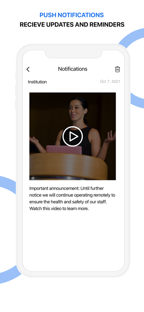 ID123 Digital ID Card App - Mobile screen showing push notifications and institutional updates within the ID123 app