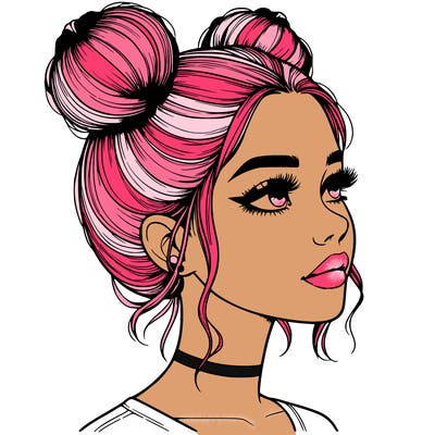 realistic girl with buns on the top of her head