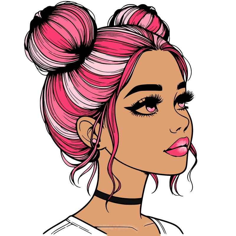 realistic girl with buns on the top of her head