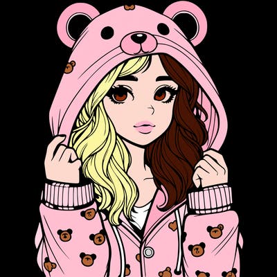 realistic girl in a animal pjs hoodie