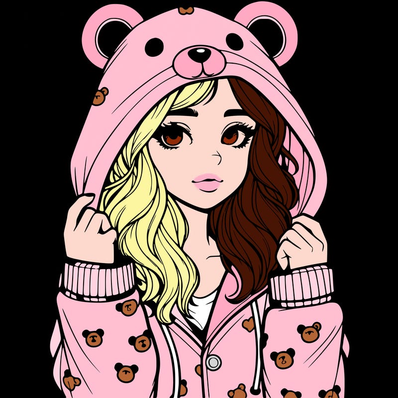 realistic girl in a animal pjs hoodie