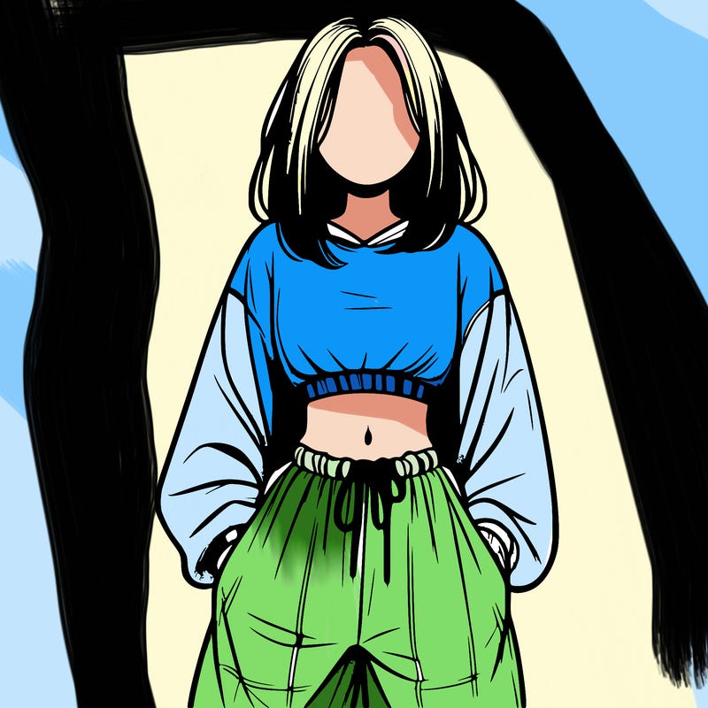 realistic girl faceless with baggy pants and a crop top