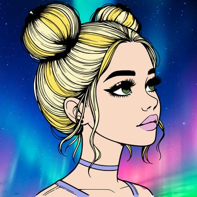 realistic girl with buns on the top of her head