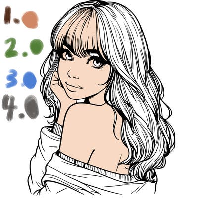 realistic girl with bangs looking over her shoulder