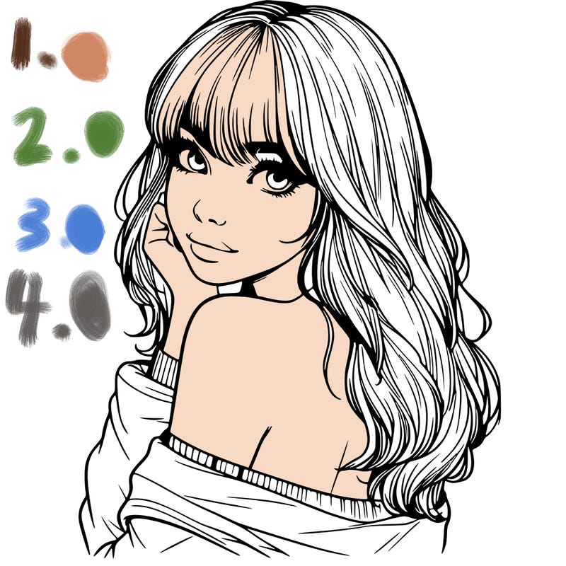 realistic girl with bangs looking over her shoulder