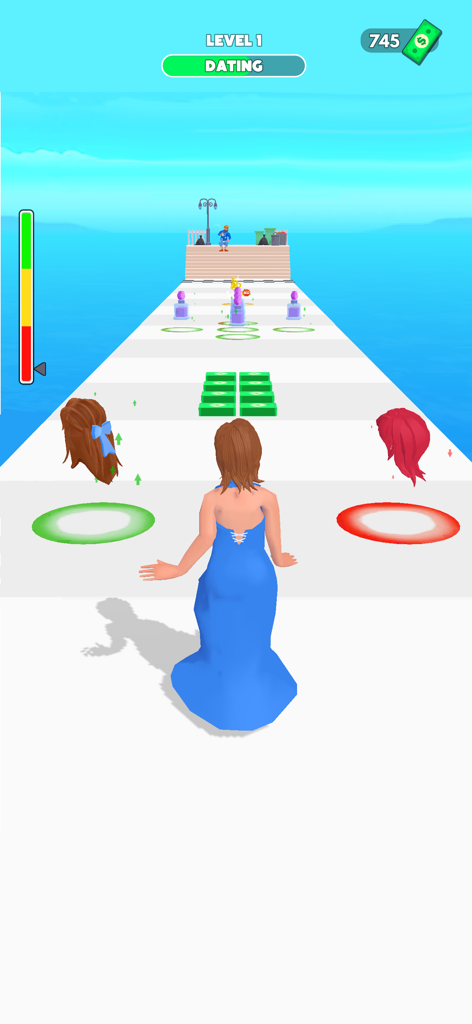 Good Mom Bad Mom Run Games - Gameplay of Good Mom Bad Mom Run Games showing a character in a blue dress making choices in the dating level