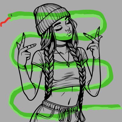 realistic teenage girl with braids and a beanie and crop top doing 🫶🏼