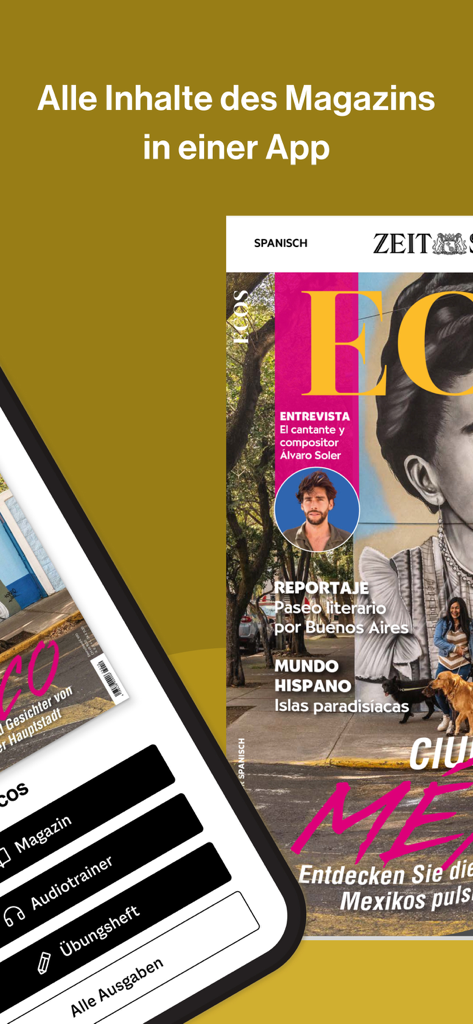 ECOS - Spanisch lernen - Aplicativo ECOS para aprender espanhol com revista, treinador de áudio e caderno de exercícios