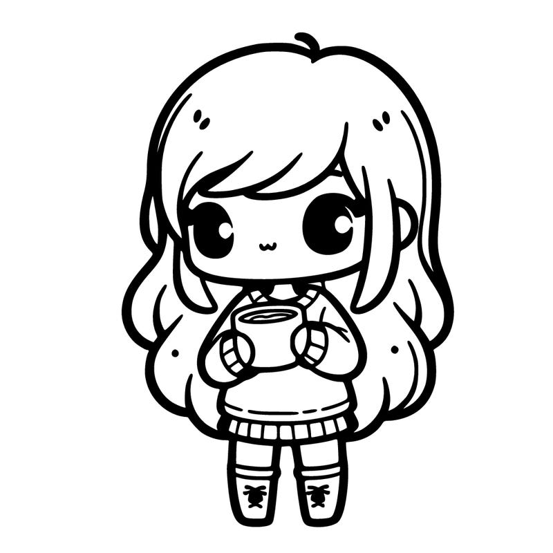 kawai girl holding a coffe
