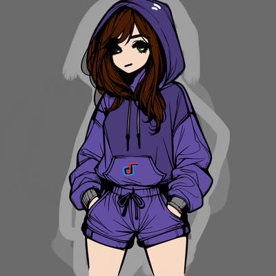 realistic girl in shorts and hoodie