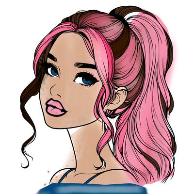 realistic girl with a ponytail on her hair and lips