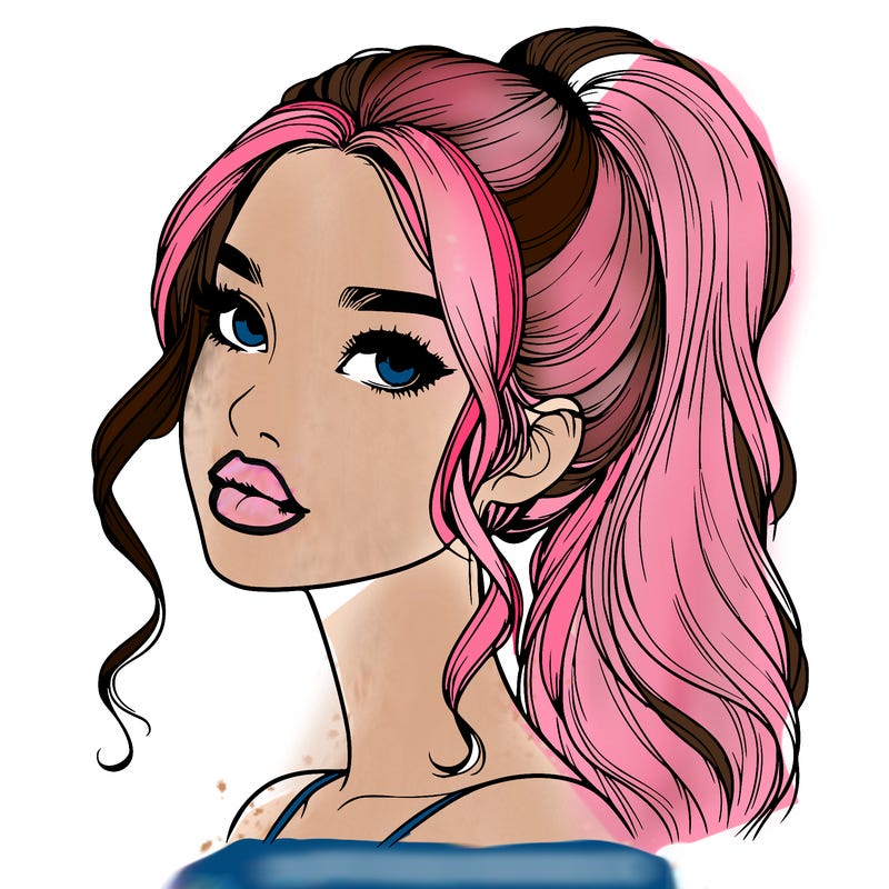 realistic girl with a ponytail on her hair and lips