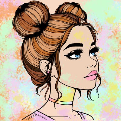 realistic girl with buns on the top of her head