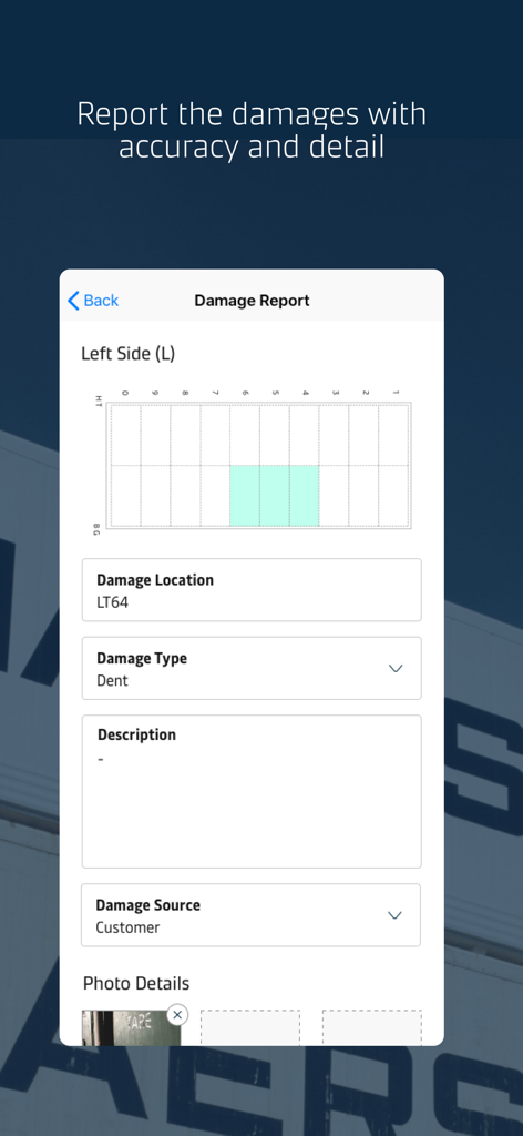 Maersk eEIR mobile app damage reporting screen for container inspectors