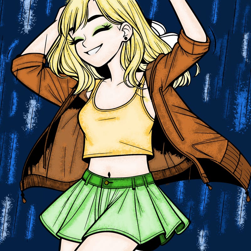 realistic teenage girl dancing in the rain