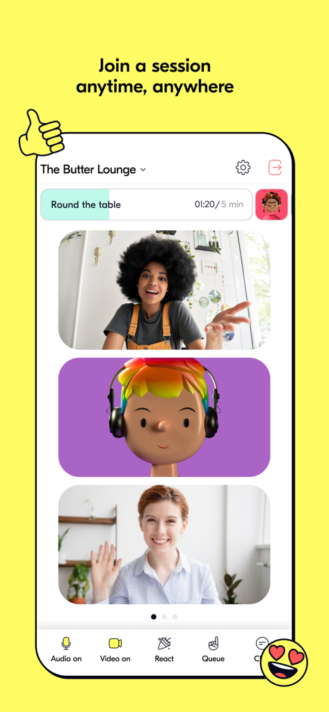 Butter: Virtual workshop tool - Butter app interface showing a virtual workshop video call with participants and collaborative tools