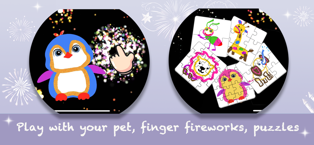 Drawing Games For Kids App - Puzzles interactivos de pingüinos y animales de dibujos animados para niños.