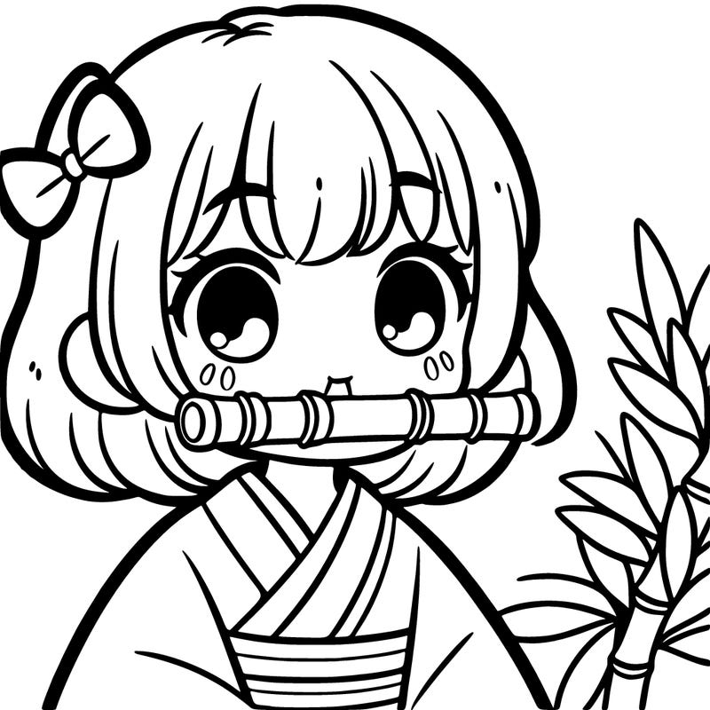 girl with bamboo in her mouth