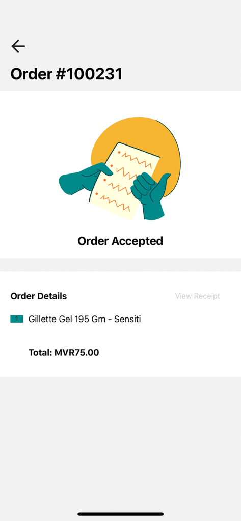 SIMDI Online app screen showing an accepted order with product details and total price
