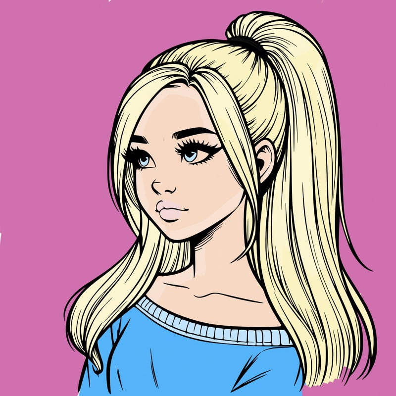 realistic girl with a high ponytail