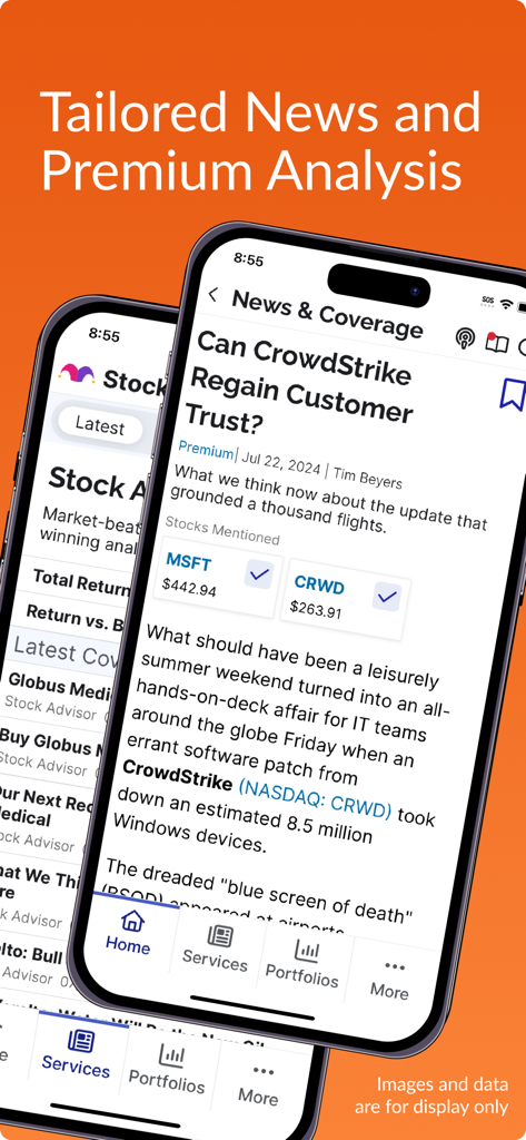 The Motley Fool - Two smartphones displaying stock market news and premium investment analysis on the Motley Fool mobile app.