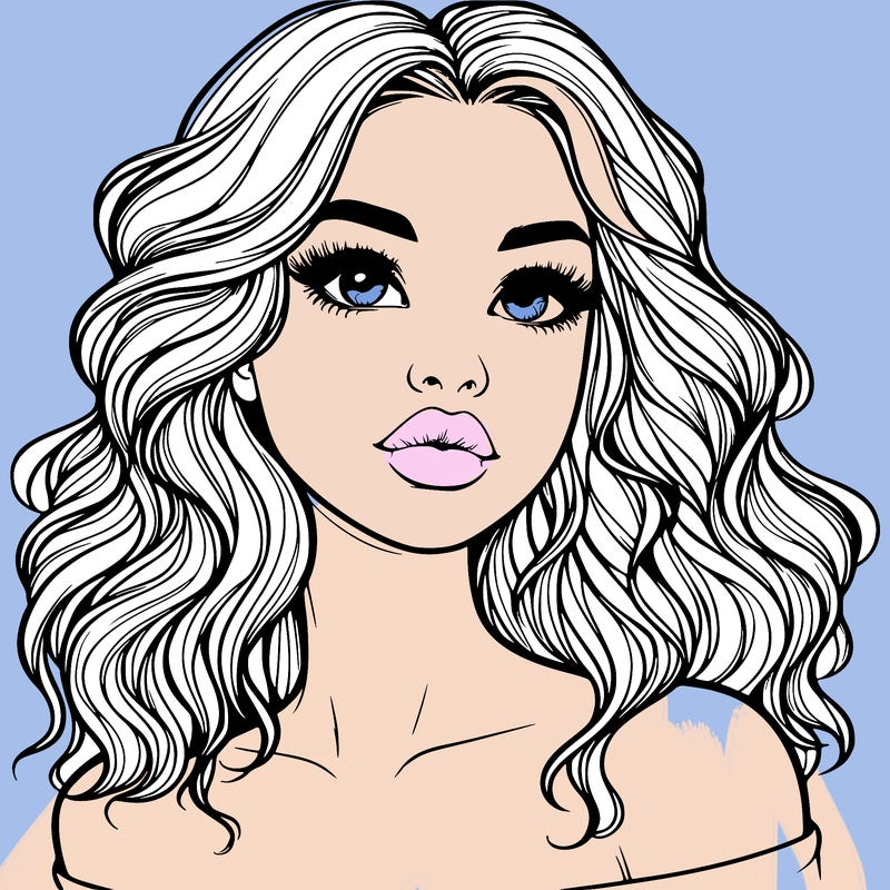 realistic girl with wavy hair and lips