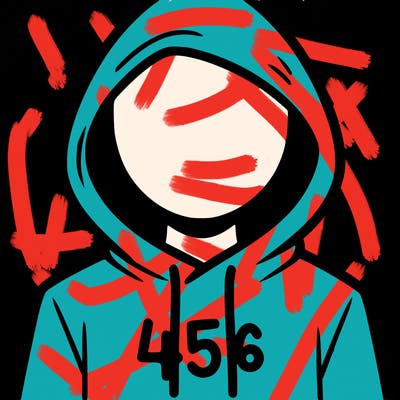 a person with non face waering a hoodie with a 456 symbol