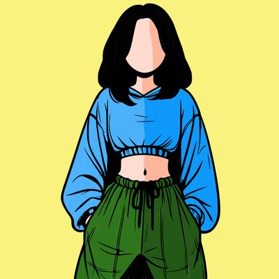 realistic girl faceless with baggy pants and a crop top