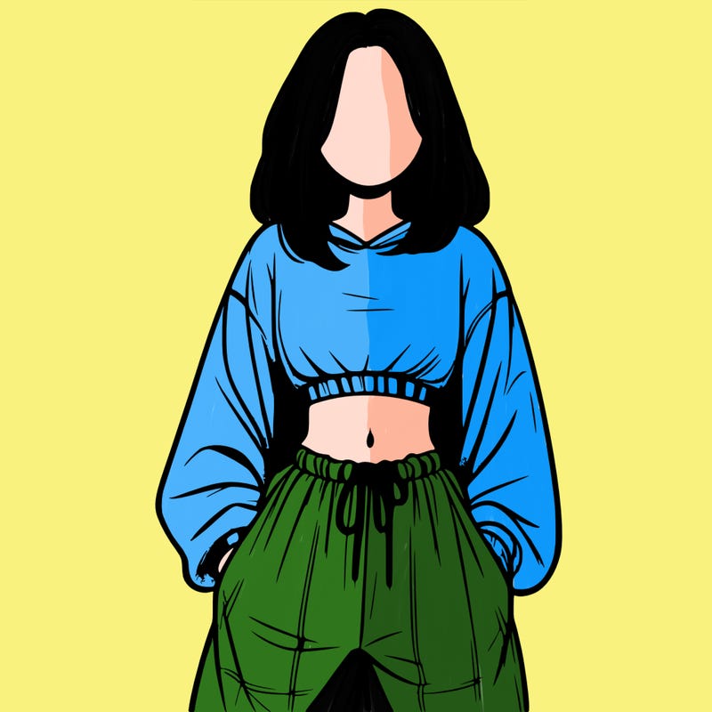 realistic girl faceless with baggy pants and a crop top