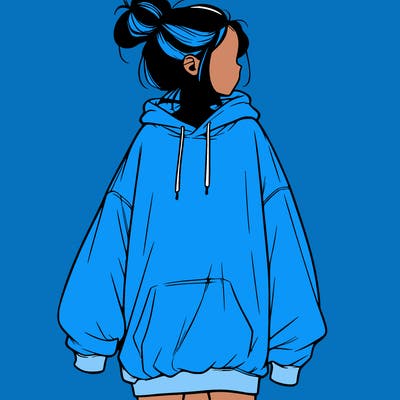 realistic girl with a oversized sweatshirt on and a bun