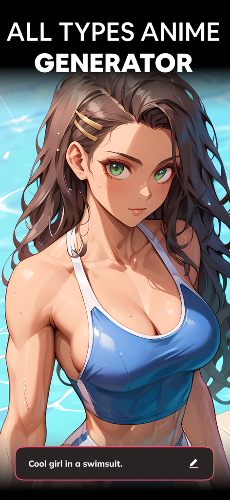 Neko AI - Anime Art Generator - AI generated anime girl in a blue swimsuit