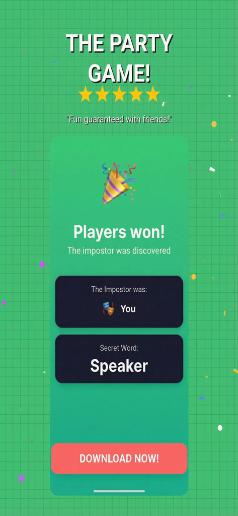 Fakit - Imposter - Fakit Imposter game results screen showing players won by discovering the impostor