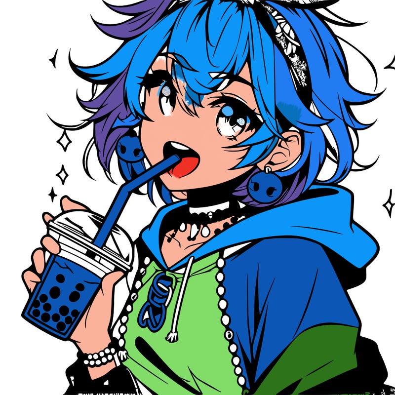 hot baddie anime girl drinking boba and biting the straw