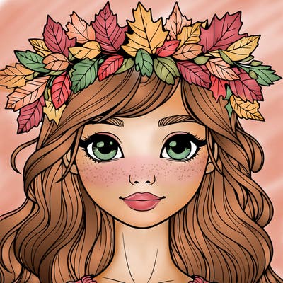 realistic girl with fall leaf crown