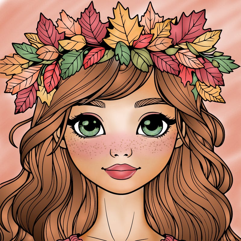realistic girl with fall leaf crown